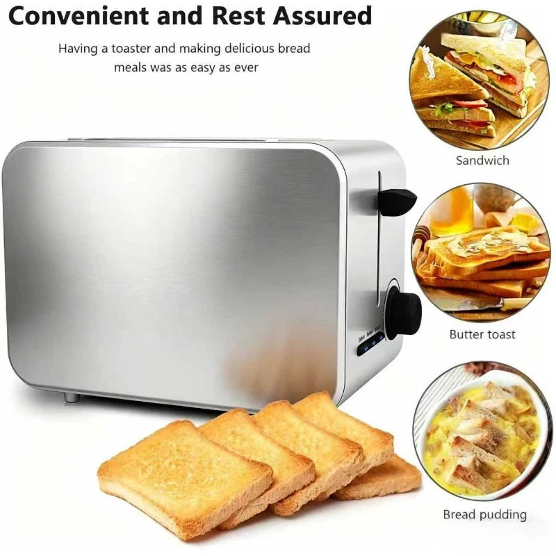 Stainless Steel Toaster – Household Appliance 2-slice Sandwich Toaster Rapid Heating; Portable Automatic Pop-up; Multi-function