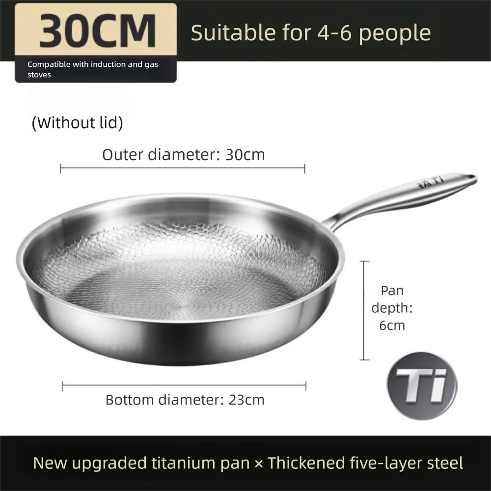 26/28/30/32cm Titanium Frying Pan Uncoated Non Stick Steak Frying Pan Thickened Fish Scale Hammer Pattern Kitchen Cookware