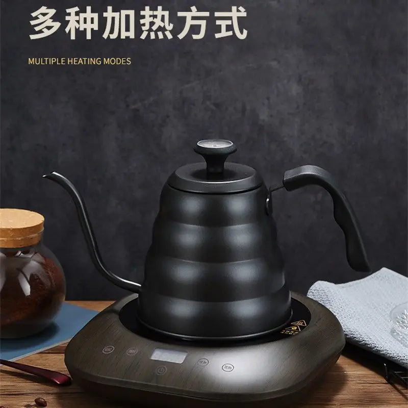 Black Goose Beak Kettle 1.0L Stainless Steel Coffee Pot with Gooseneck Thin Mouth Thermometer for Espresso Coffee Making