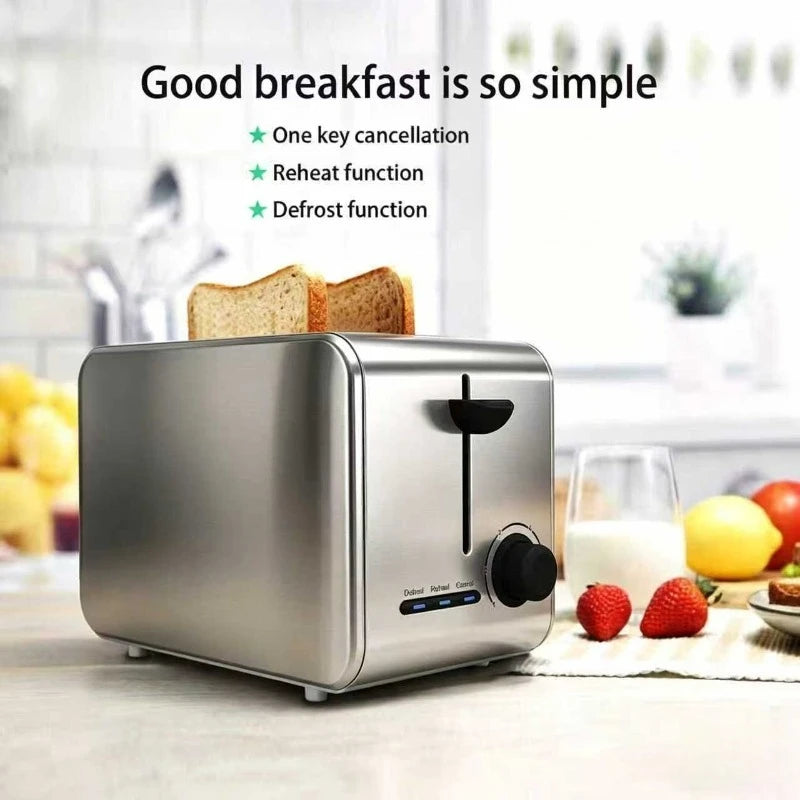 Stainless Steel Toaster – Household Appliance 2-slice Sandwich Toaster Rapid Heating; Portable Automatic Pop-up; Multi-function