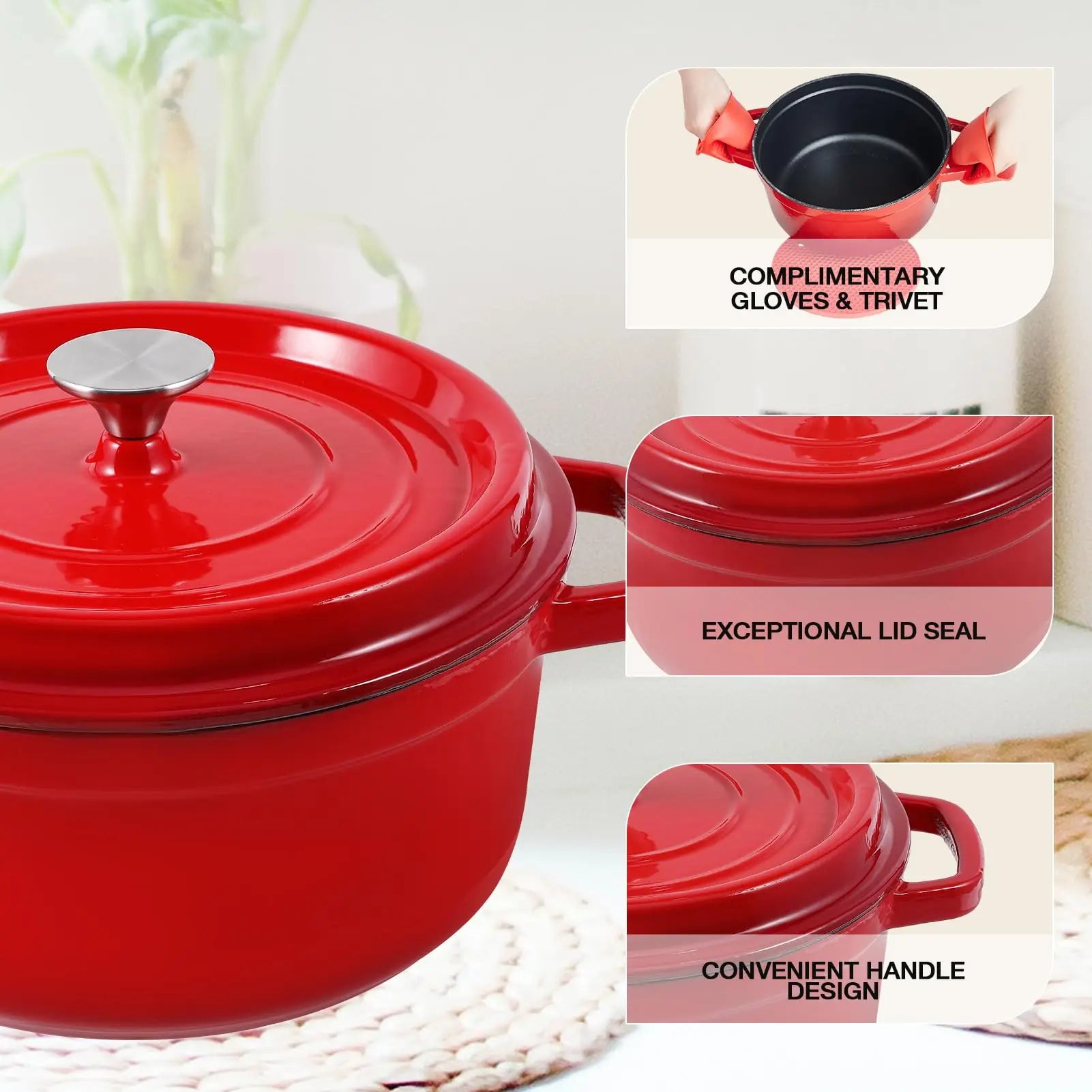 25cm Enameled Cast Iron Dutch Oven 4 Quart Heavy Casserole Dish For Sourdough Bread Baking And Stew Kitchen Nonstick Braised Pot