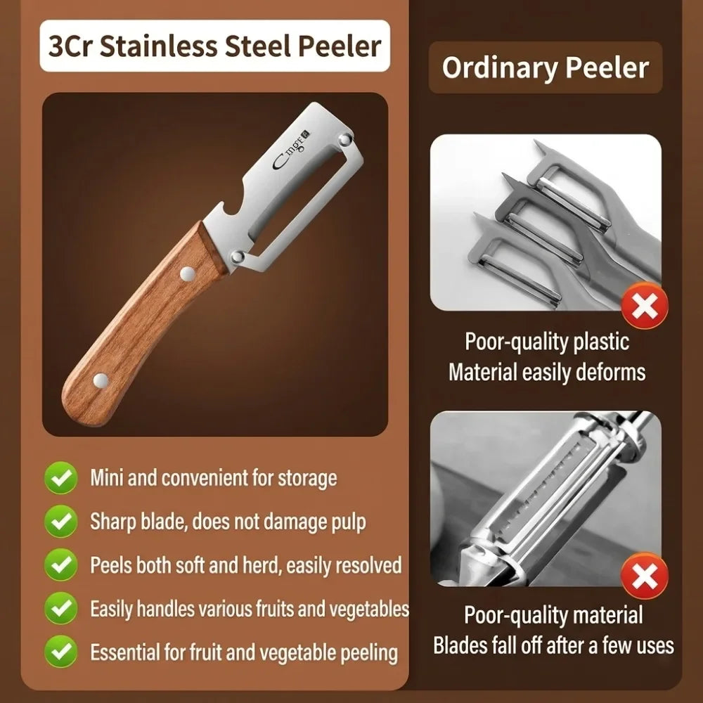 Premium 2-Piece Peeling Knife Set Ultra Sharp Stainless Steel Blade Wood Handle with Bottle Opener&Hanging Loop for Home Kitchen