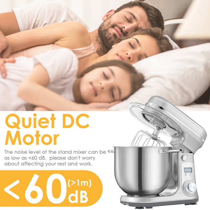 BioloMix 1200W Kitchen Stand Mixer with 6L Capacity Quiet DC Motor 6-Speed Functions for Blending Whisking And Kneading