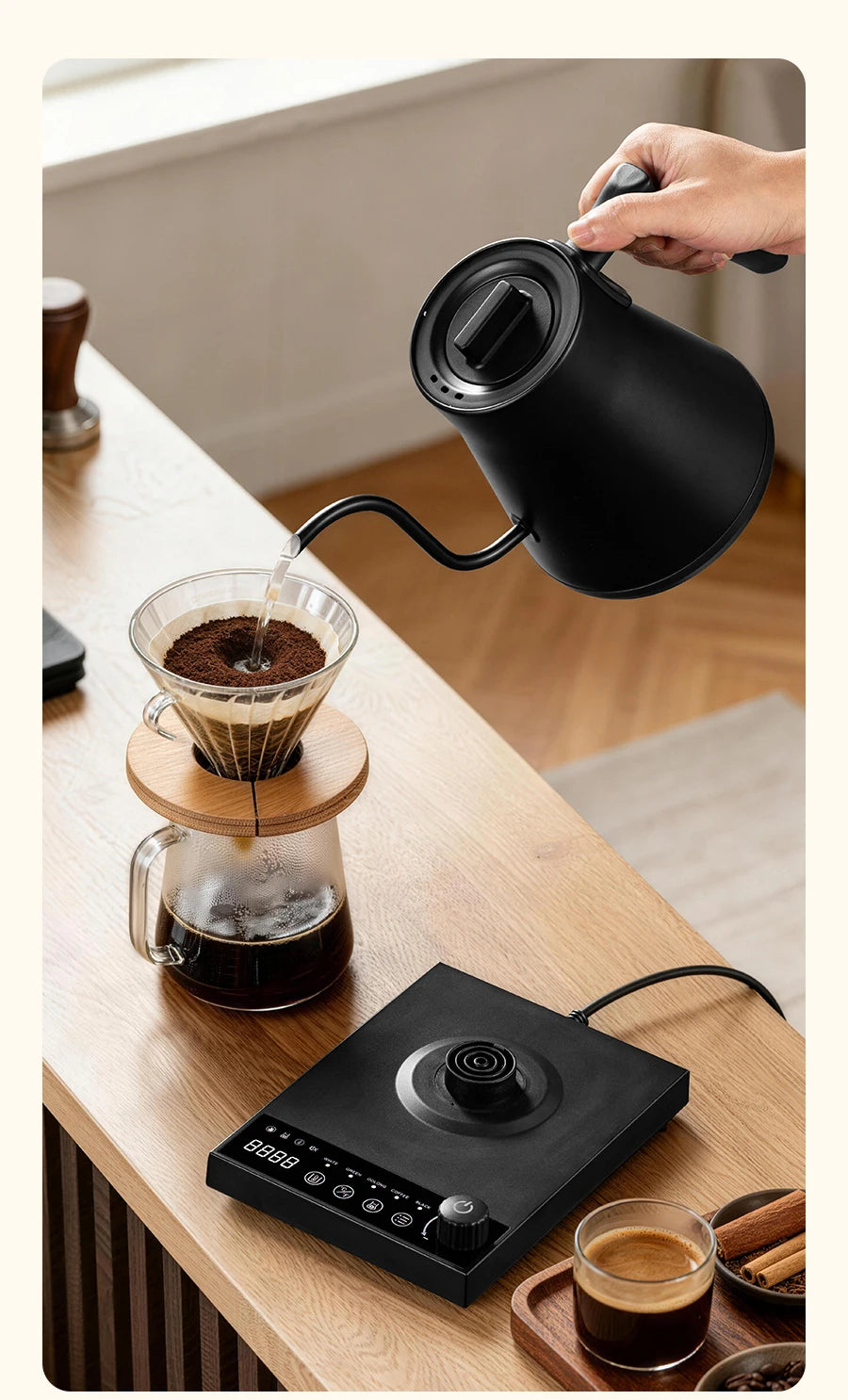 700ML Electric Gooseneck Kettle 1000W Temperature Control Rapid Heating Smart Teapot Hand Drip Brew Coffee Tea Water Pot 220V