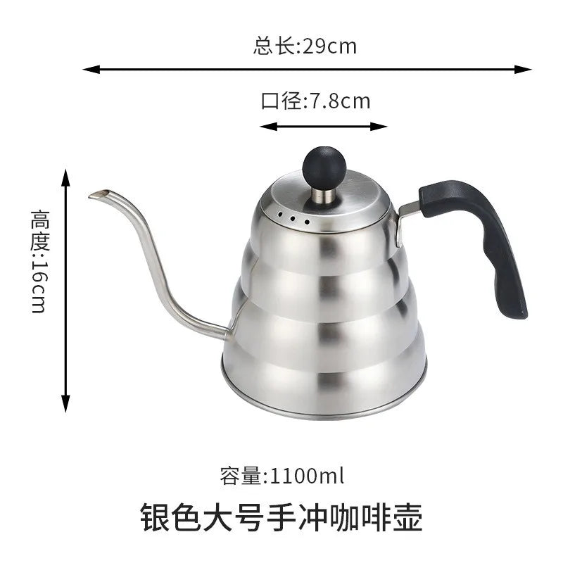 Black Goose Beak Kettle 1.0L Stainless Steel Coffee Pot with Gooseneck Thin Mouth Thermometer for Espresso Coffee Making