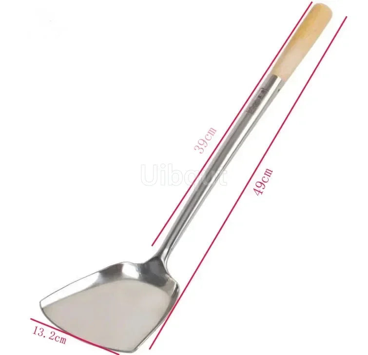 big long spatula shovel chef cooking cocina utensilios blade Kitchen Utensil Wooden Handle Stainless Steel Turner Soup Spoon wok