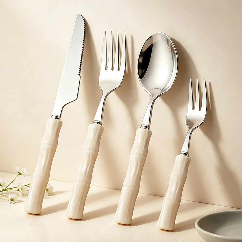 4Pcs Blue Silver Acrylic Handle Dinnerware Knife Fork Spoon Set Stainless Steels Cutlery Set Western Home Kitchen Flatware