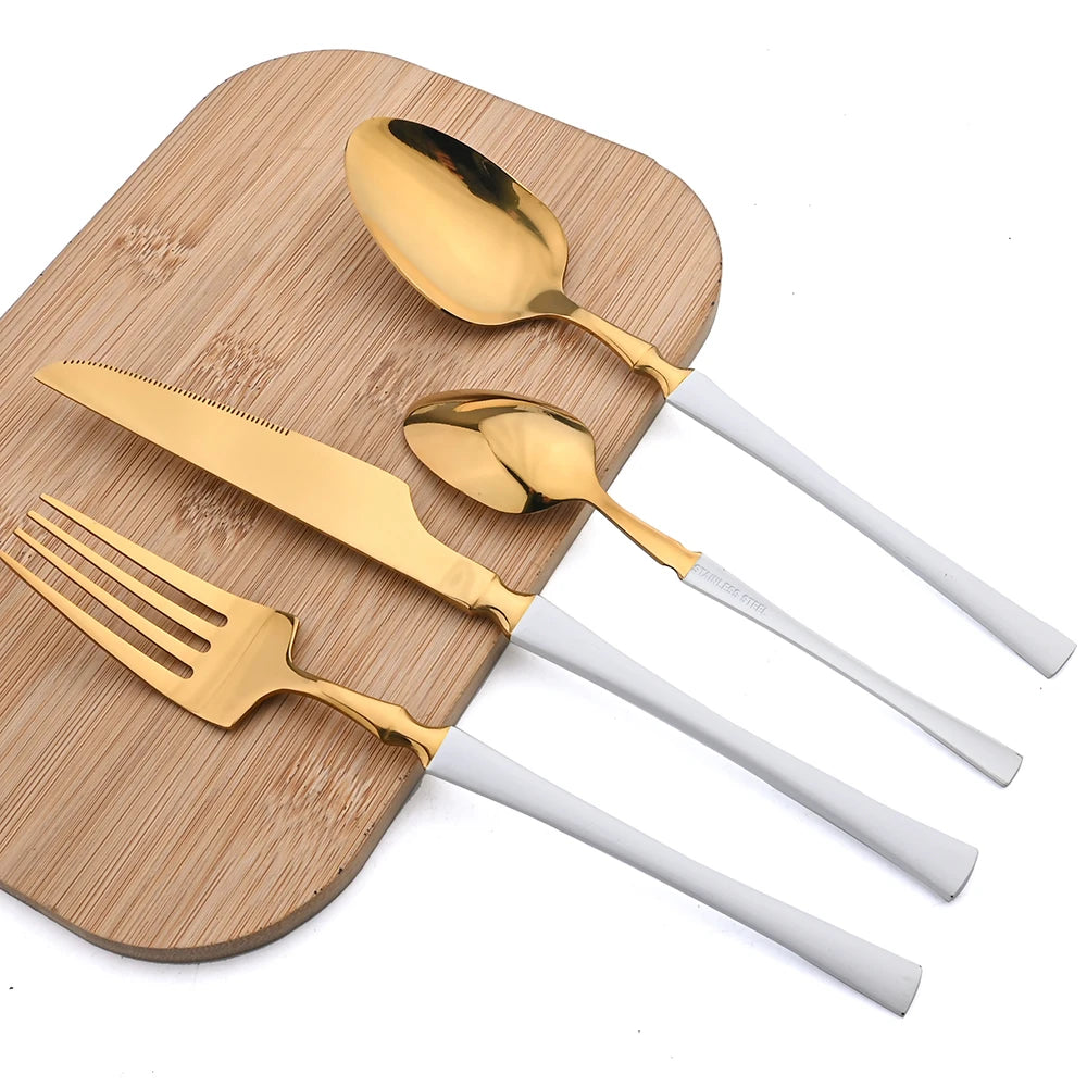 16pcs Dinnerware Set Stainless Steel Tableware Set Knife Fork Spoon Flatware Set Cutlery Set Knife Fork Spoon Tea Spoon