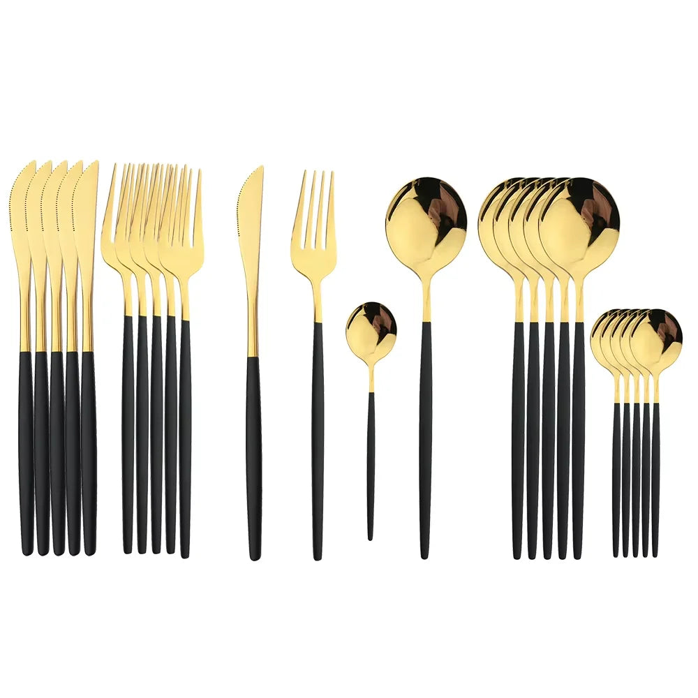 24 Pieces Flatware Cutlery Set Stainless Steel Tableware Dessert Tea Spoon Dishwasher Safe for Home Dining Room Kitchenware