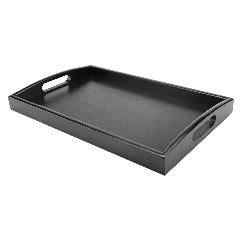 Large Size Wood Serving Tray Black Color With Handle Wooden Breakfast Tray Wood Material Rectangular Shape Tea Serving Tray