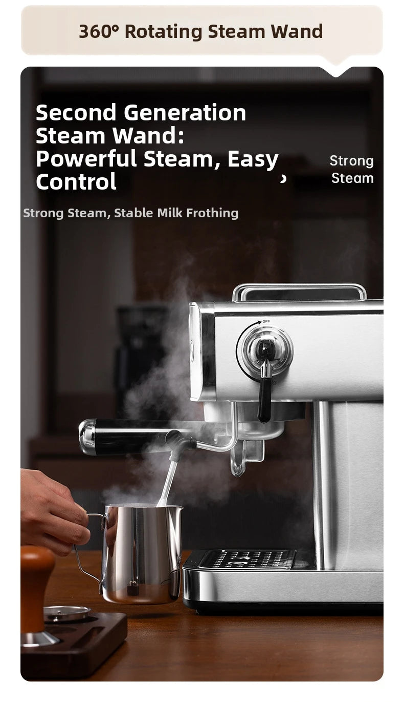 20Bar Semi-Automatic Espresso Machine - Compact Stainless Steel Coffee Maker with Steam Milk Frother for Home/Office, Italian