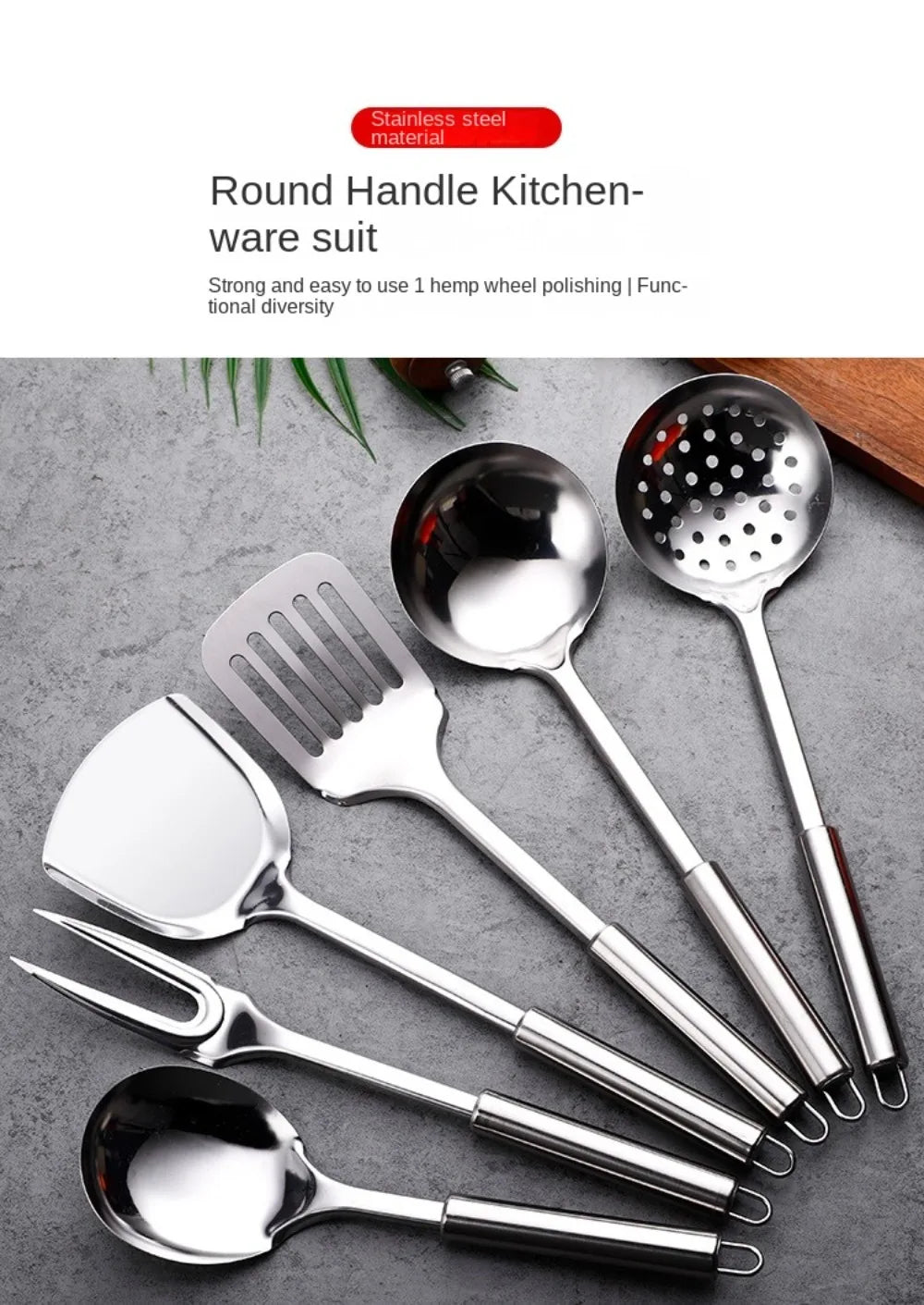 Durable Stainless Steel Wok Spatula Long Handle Kitchen Gadgets Kitchen Cooking Utensil Set Rice Spoon Ladle Cooking Tools