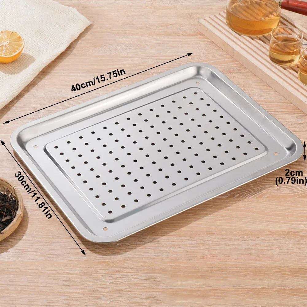 New Stainless Steel Tea Tray Rectangle Japanese Style Serving Plate Barbecue Plate Home Office