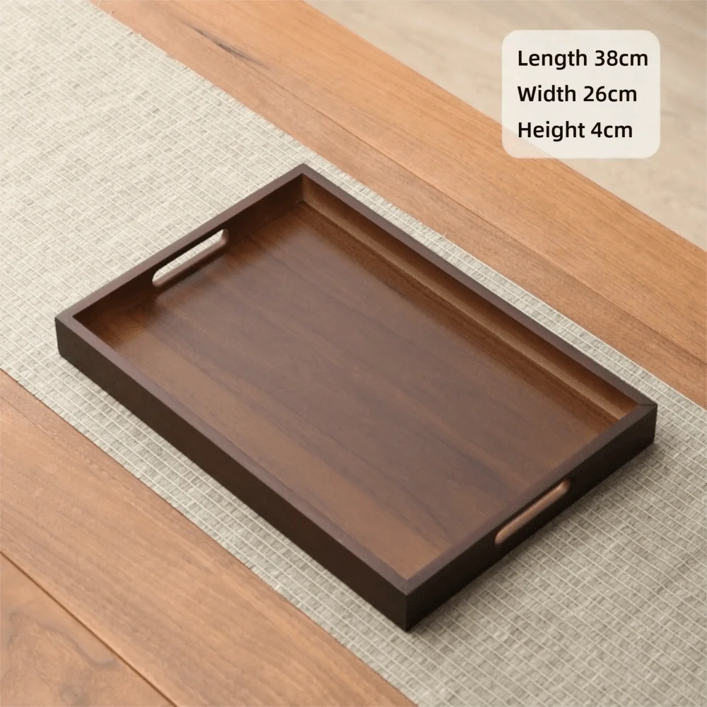Decorate Tray Rectangular Bamboo Wooden Tray Walnut Color With Handle Serving Tray Display Plate Kitchen