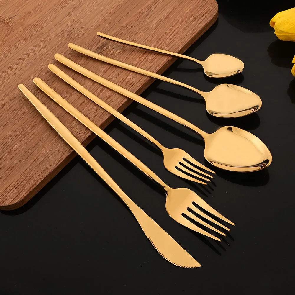 6Pcs Stainless Steel Dinnerware Set Black Cutlery Spoon Fork Knife Western Cutleri Silverware Flatware Tableware Supplies