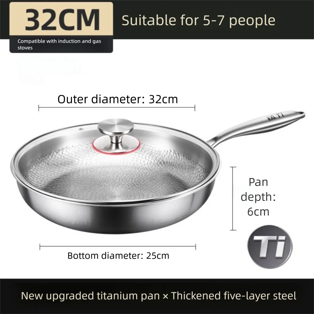 26/28/30/32cm Titanium Frying Pan Uncoated Non Stick Steak Frying Pan Thickened Fish Scale Hammer Pattern Kitchen Cookware