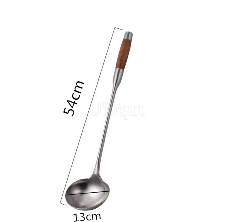 big long spatula shovel chef cooking cocina utensilios blade Kitchen Utensil Wooden Handle Stainless Steel Turner Soup Spoon wok