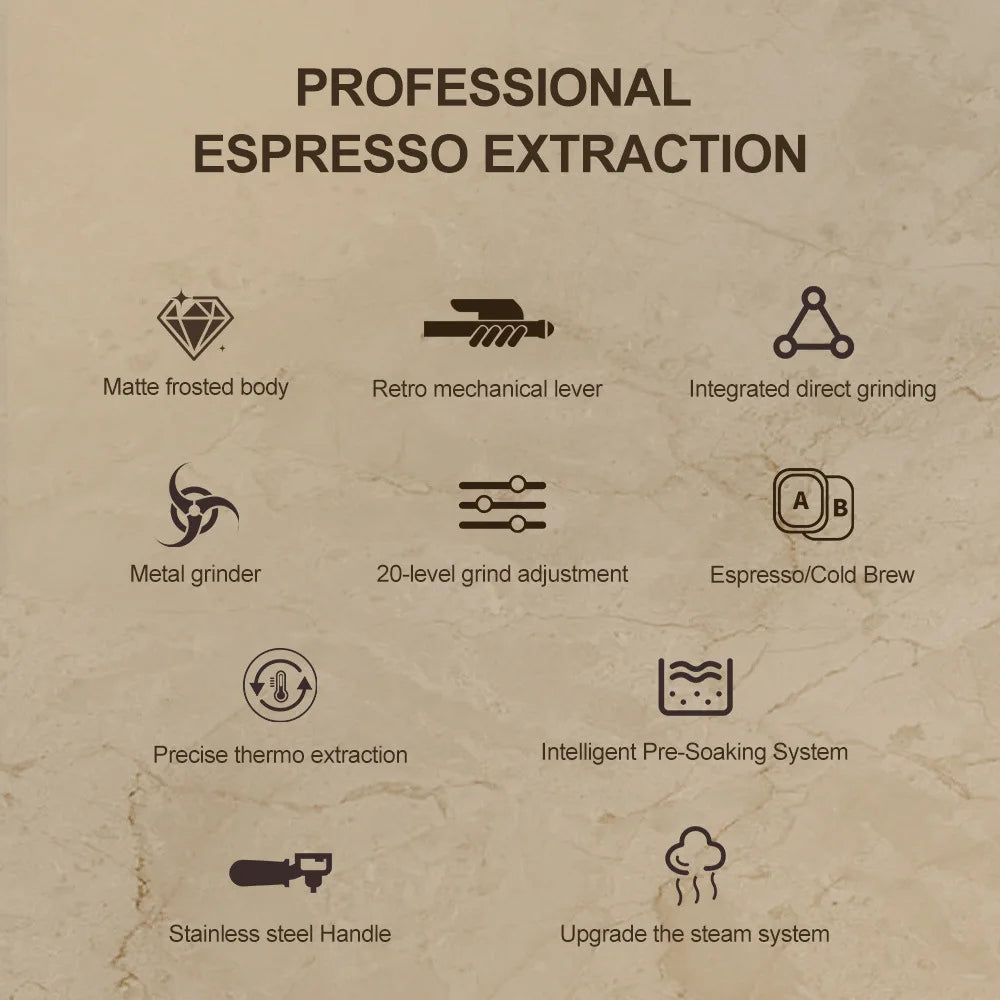 Semi-Automatic Espresso Machine with Built-in Grinder, Hot & Cold Dual Brew System with Steam Milk Frother, Compact Home Barista