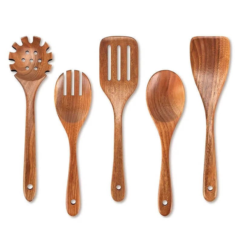 Best Wooden Spoons for Cooking Acacia Wooden Kitchen Utensils Set Smooth Non Toxic Wood Cooking Spatula Turner Serving Spoon