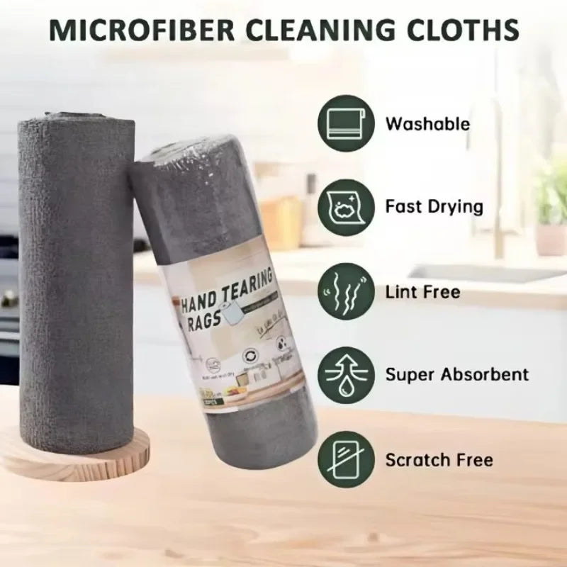 Disposable Dish Rag Roll 20pcs Microfiber Towels 20x20CM Cleaning Cloths Reusable Washable Towels Hand Tear Kitchen Wipes