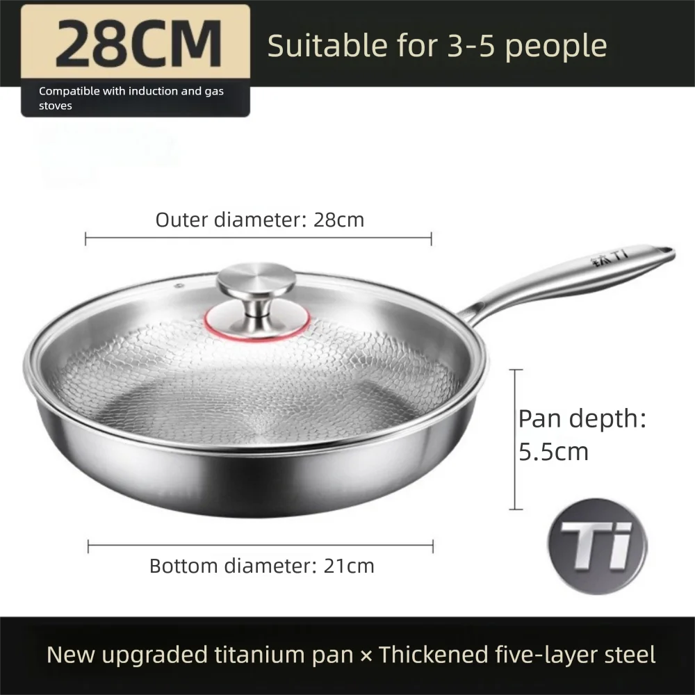 26/28/30/32cm Titanium Frying Pan Non Stick Fish Scale Hammer Pattern Steak Frying Pan Thickened with Lid Kitchen Cookware