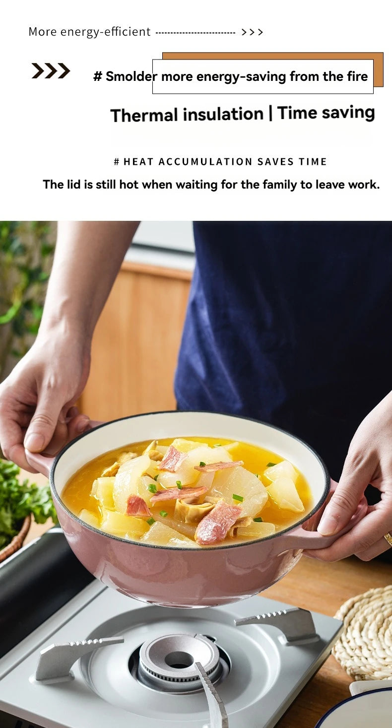 KITCHJOY 23cm Enameled Cast Iron Dutch Oven 2.8L Heavy Soup Pot Casserole Dish For Bread Baking And Stew Nonstick Braised Pot