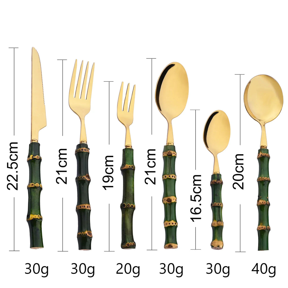 5Pcs Natural Green Bamboo Handle Cutlery Set 304 Stainless Steel Tableware Set Knife Fork Spoon Dinnerware Kitchen Flatware