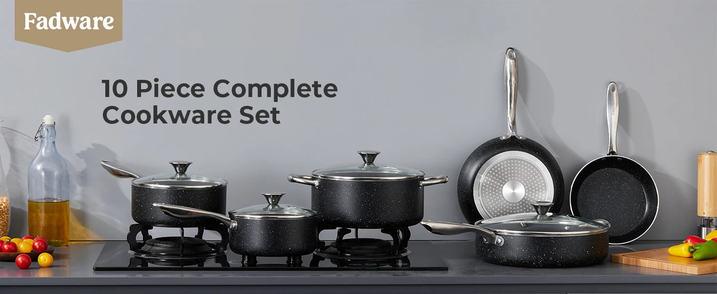 Nonstick Pots and Pans Set 10pcs, Induction hob Pan Set, Induction Compatible, Large Capacity Kitchen Cooking Pans Set