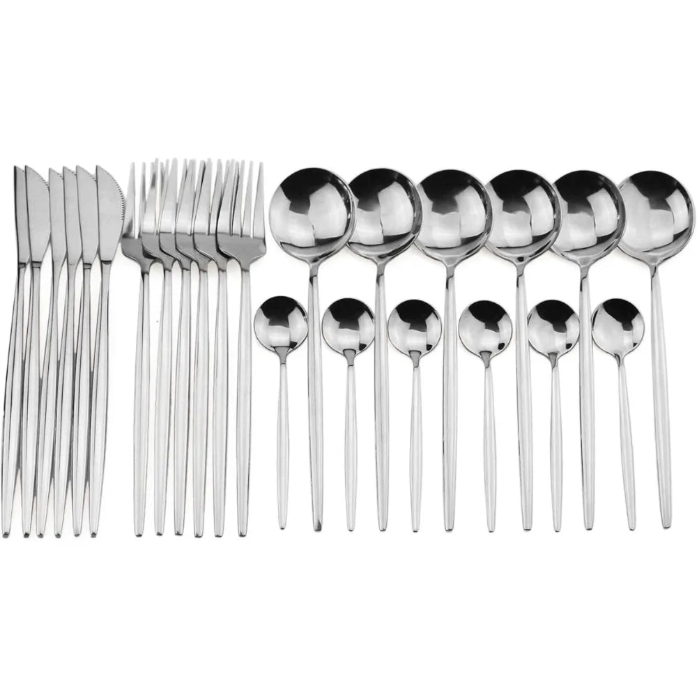 24 Pieces Flatware Cutlery Set Stainless Steel Tableware Dessert Tea Spoon Dishwasher Safe for Home Dining Room Kitchenware