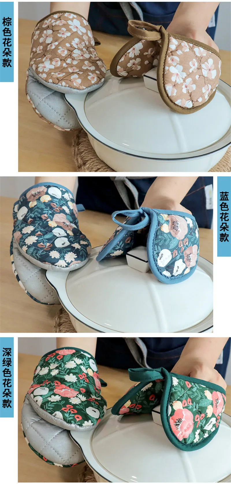 Flower Cotton Printed Baking Oven Gloves Home Kitchen Hot Resistant Heart-shaped Hand Clip Insulation Pad