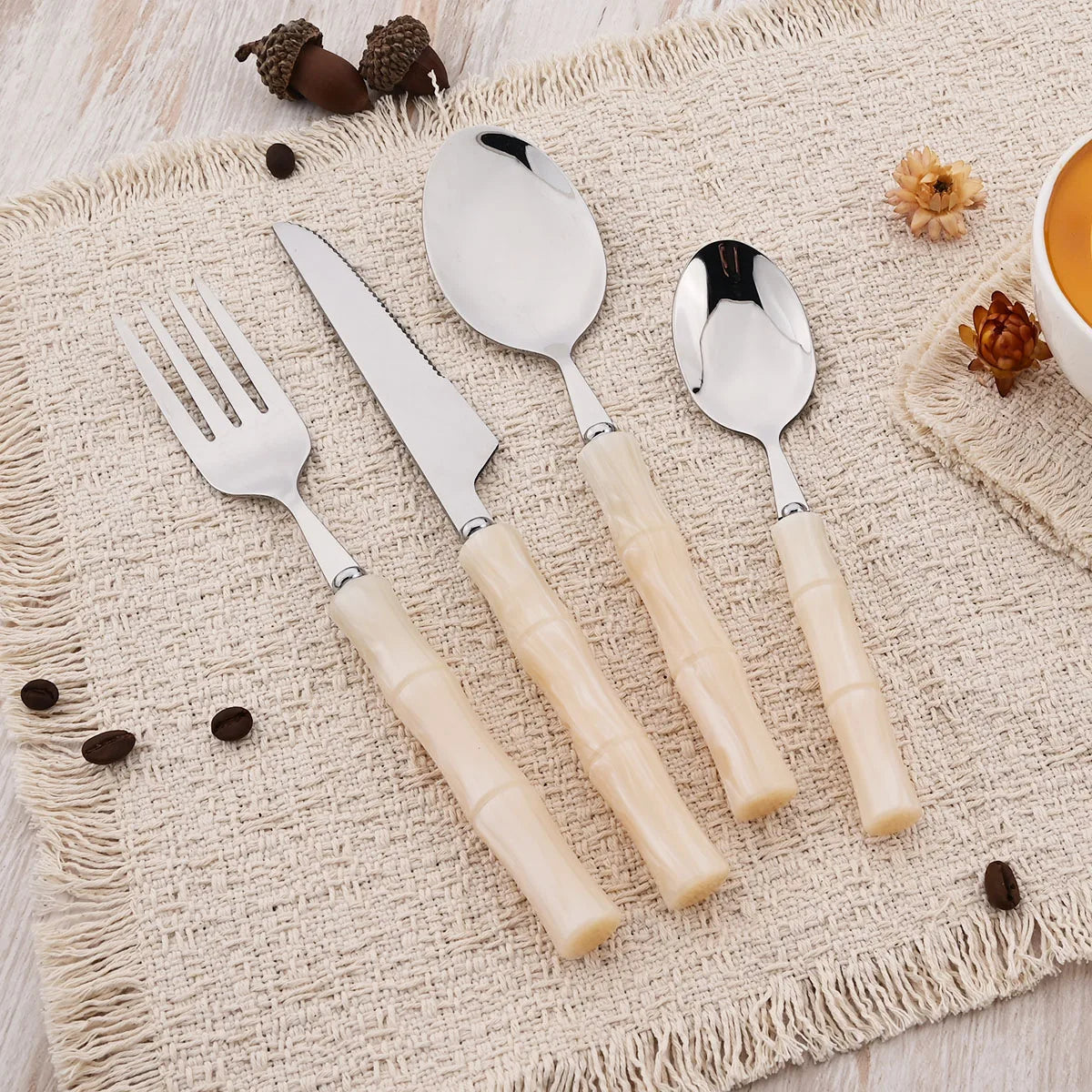 4Pcs Blue Silver Acrylic Handle Dinnerware Knife Fork Spoon Set Stainless Steels Cutlery Set Western Home Kitchen Flatware