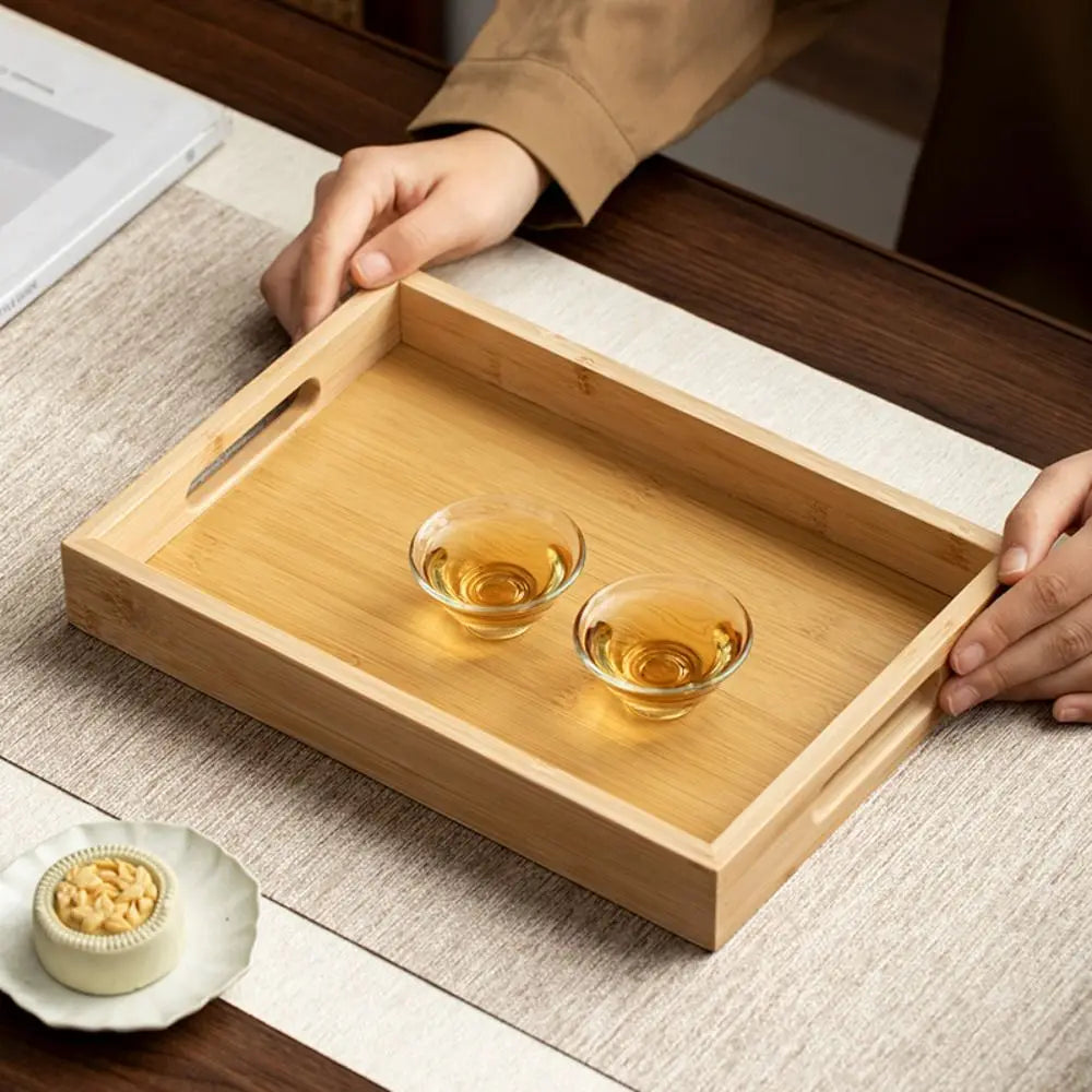 Decorate Tray Rectangular Bamboo Wooden Tray Walnut Color With Handle Serving Tray Display Plate Kitchen