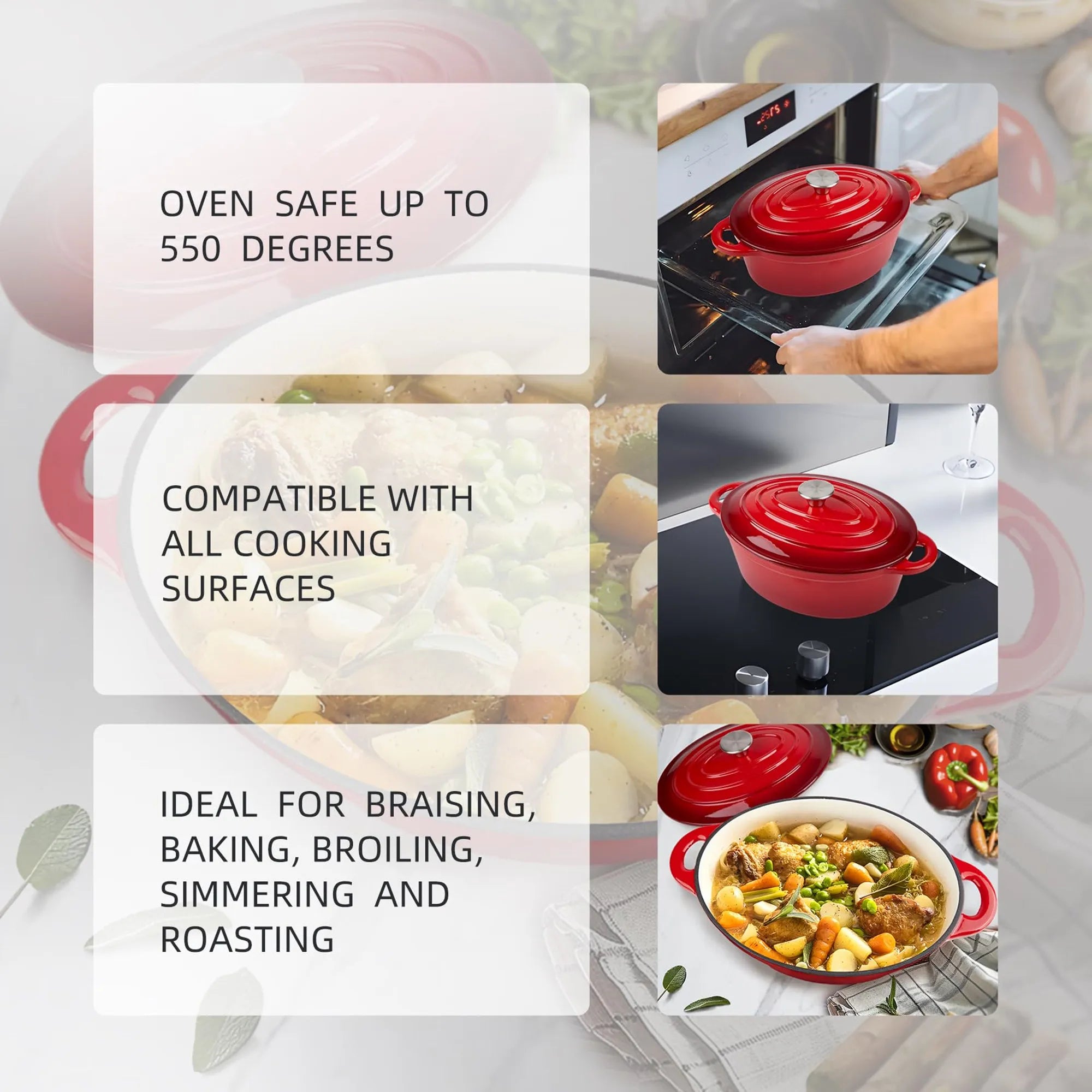 33cm Enameled Cast Iron Oval Dutch Oven for Braising Broiling Bread Baking 4L Saucepan Kitchen Utensil Cast Iron Casserole Dish