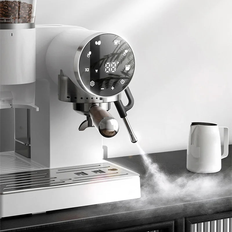 2-in-1 Coffee Machine, 220V Espresso Machine, Adjustable Grind Settings, with Grinder and Milk Frother, Espresso Machine