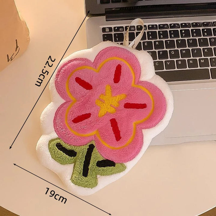 1pc New Flower Shape Hand Towel Super Absorbent Cleaning Cloth Bathroom Kitchen Hanging Hand Wipe Thicken Handkerchief Dishcloth
