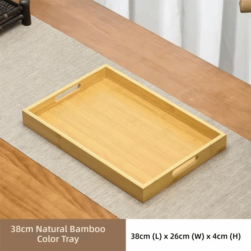 Decorate Tray Rectangular Bamboo Wooden Tray Walnut Color With Handle Serving Tray Display Plate Kitchen
