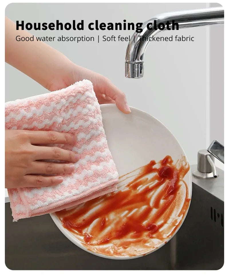 5pcs/10pcs Kitchen Dishwashing Cloth Superfine Fiber Water Absorbent Cleaning Cloth Multipurpose Household Cleaning Tools
