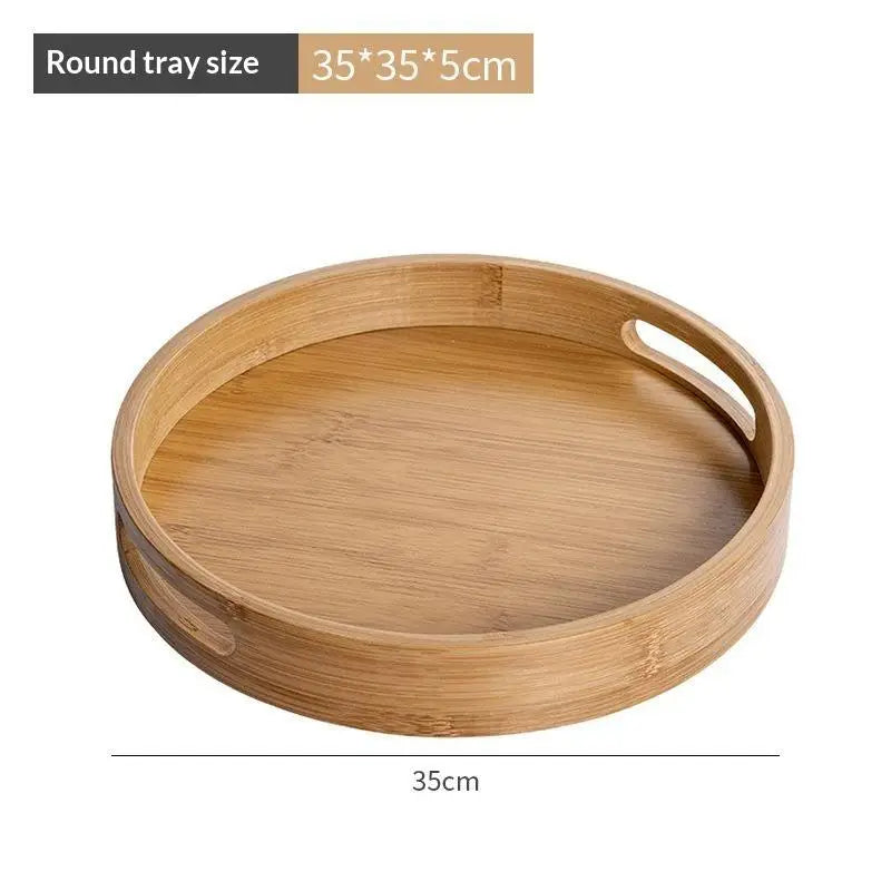 Round Bamboo Tray Wooden With Handle Tea Food Tray 25/30/35/40CM Serving Tray Breakfast Dinner