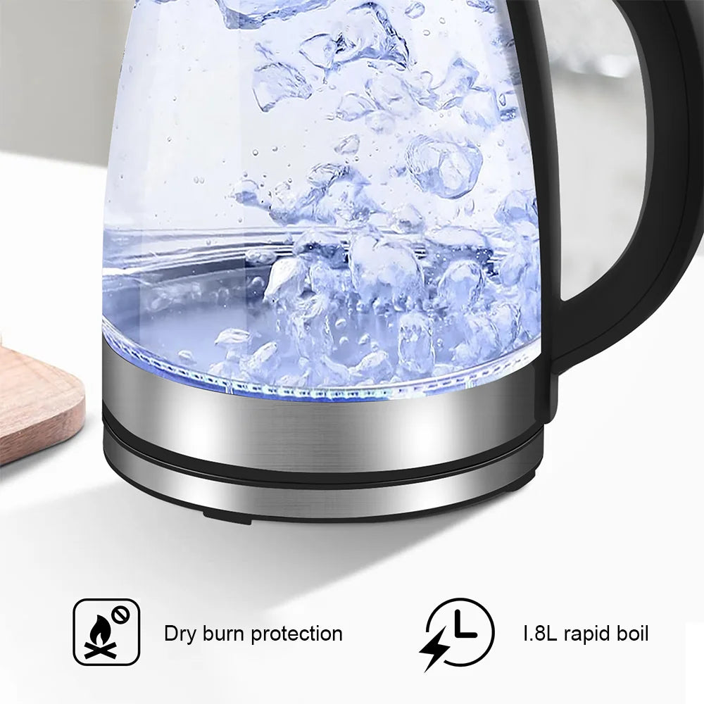 220V 1.8L Electric Kettle Glass Tea Kettle Water Boiler Home Kitchen water heater,Dry Boiling Protection