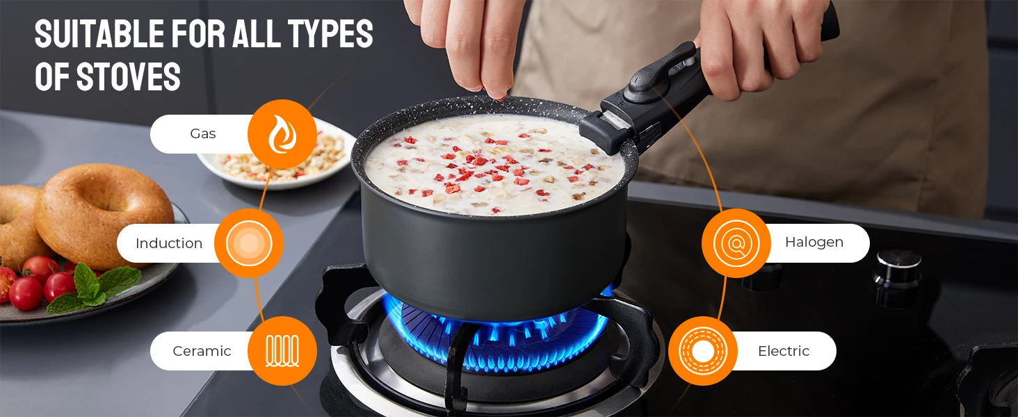 Non Stick Saucepan Set with Removable Handle and Sealing Lids, Non Stick Pot Set for Induction Hobs
