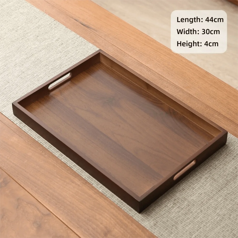 Decorate Tray Rectangular Bamboo Wooden Tray Walnut Color With Handle Serving Tray Display Plate Kitchen
