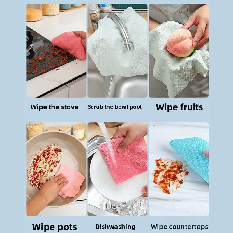Tear-off Microfiber Cleaning Cloth Roll, Reusable Kitchen Dish Towels, Greaseproof Quick Drying Cleaning Rags