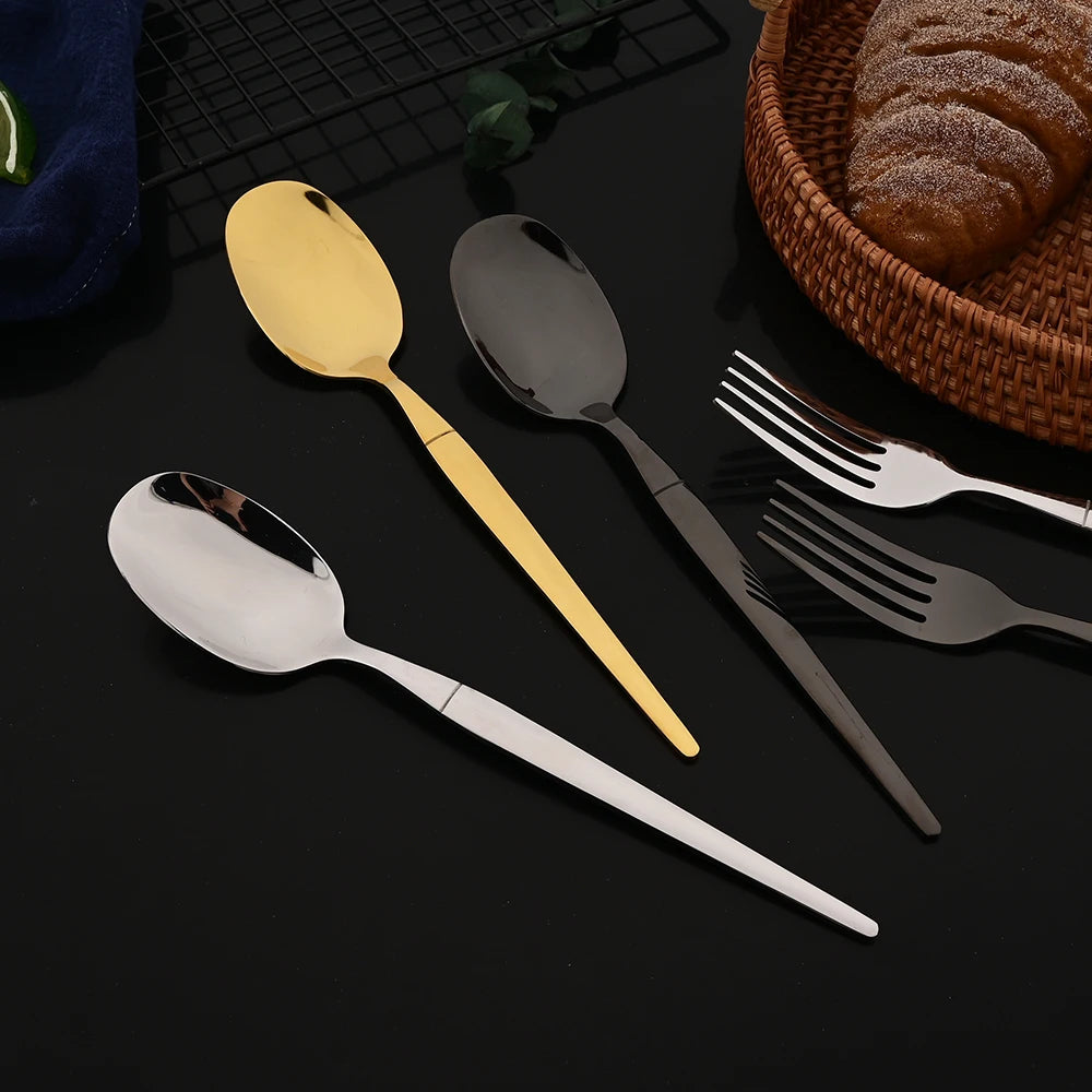 Golden Korean Tableware Set 12Pcs Luxury Mirror Flatware Cutlery Set Stainless Steel Dinnerware Fork Spoon Chopsticks Set