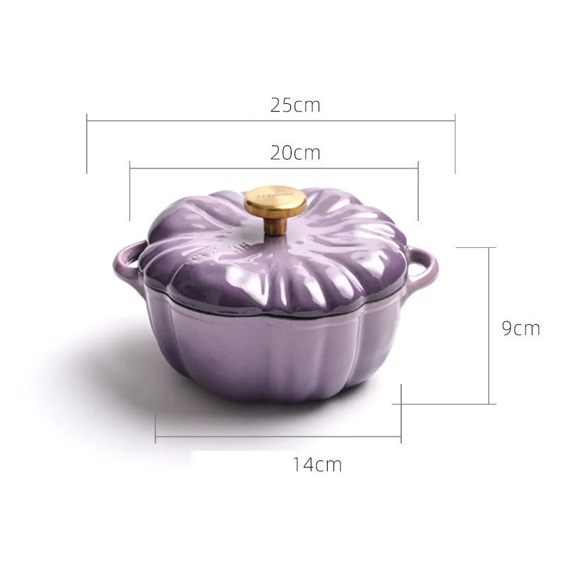 Pumpkin Enameled Cast Iron Dutch Oven 1.9L Enamel Coated Cookware NonStick Enamel Pot Casserole Dish 7.9inch for All Heat Source