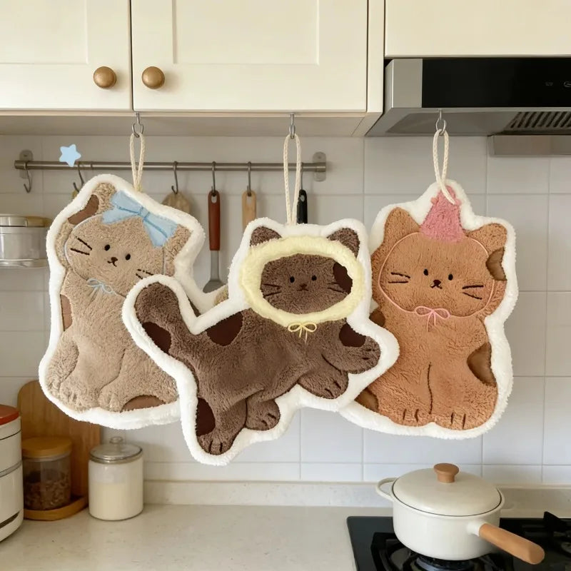 1pc Soft and Cute Cat Hand Towel Quick Drying Quick Drying Hanging Cute Cartoon Towel Household Kitchen and Bathroom Hand Towel
