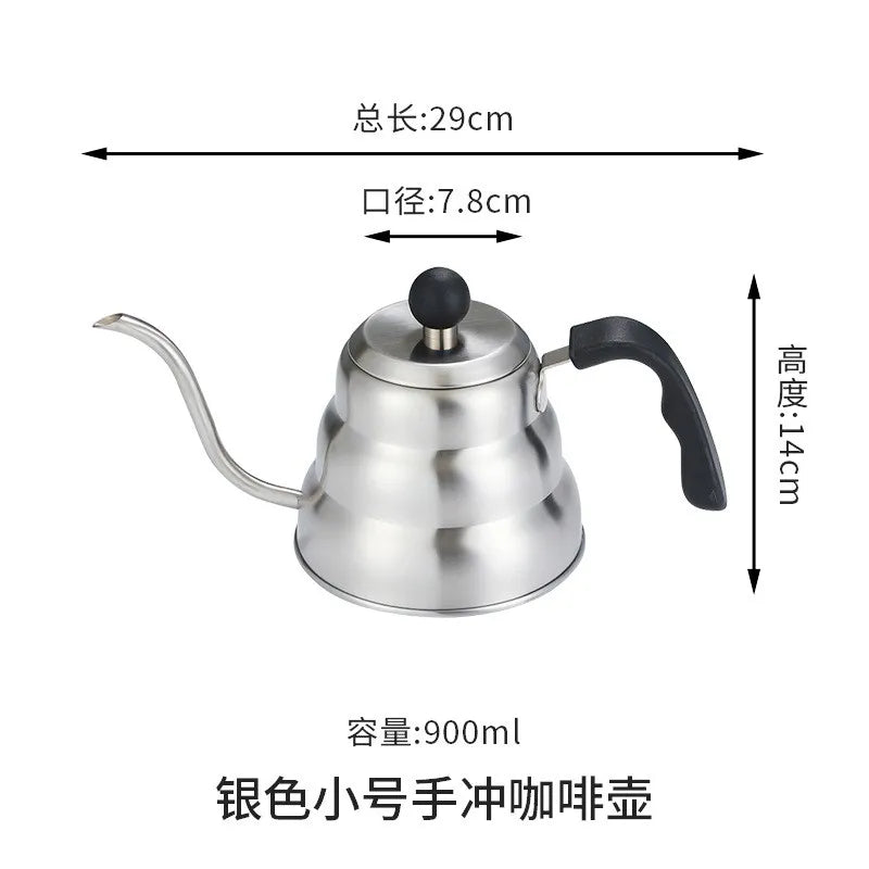 Black Goose Beak Kettle 1.0L Stainless Steel Coffee Pot with Gooseneck Thin Mouth Thermometer for Espresso Coffee Making