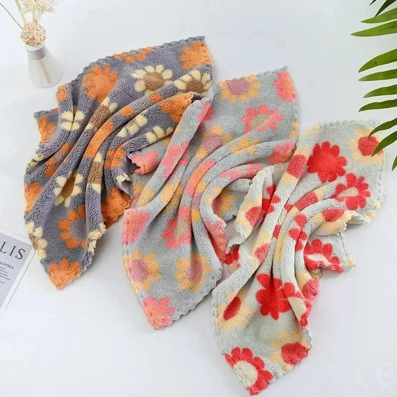 1-10Pcs 30X30CM Kitchen Cleaning Cloths Soft Absorbent Dishcloth Coral Sunflower Wiping Towel Rags Household Cleaning Cloth