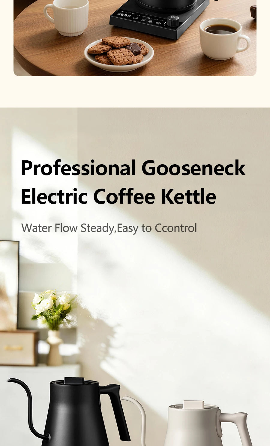 700ML Electric Gooseneck Kettle 1000W Temperature Control Rapid Heating Smart Teapot Hand Drip Brew Coffee Tea Water Pot 220V
