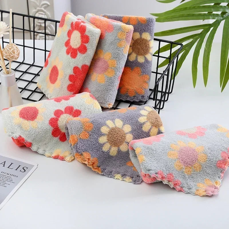 1-10Pcs 30X30CM Kitchen Cleaning Cloths Soft Absorbent Dishcloth Coral Sunflower Wiping Towel Rags Household Cleaning Cloth