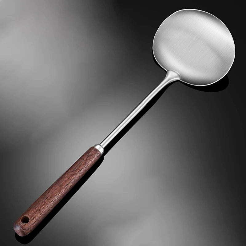 Stainless Steel Wok Spatula Chef-specific Cooking Spoon Wooden Long Handle Mushroom Shovel Kitchen Cooking Utensils